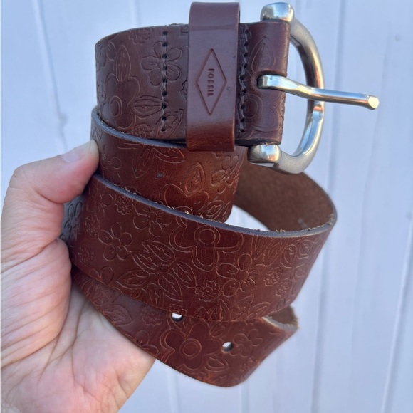 Fossil Accessories - Fossil Tooled Embossed Genuine Leather Belt Flower Pattern Large